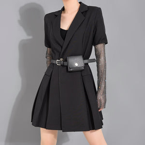 Black Rhinestone Stitch Suit Dress