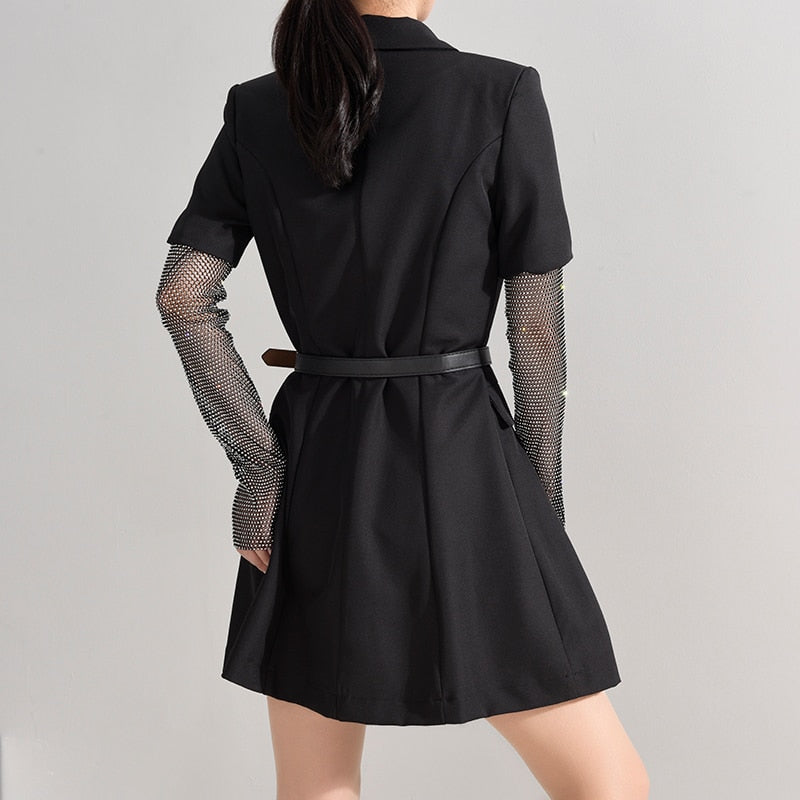 Black Rhinestone Stitch Suit Dress