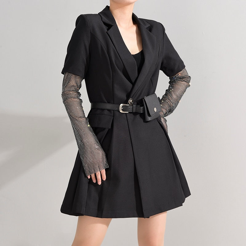 Black Rhinestone Stitch Suit Dress