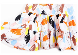 Colourful Summer Pattern Printed Drawstring Dress