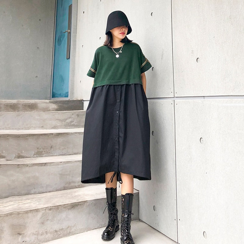 Green Contrast Color Oversized Dress