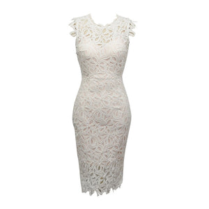 Fashion White Elegant Lace Sleeveless Hollow Out Dress