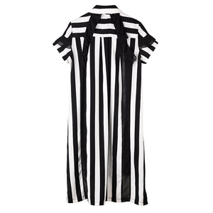 Black Striped Stitch Oversized Shirtdress