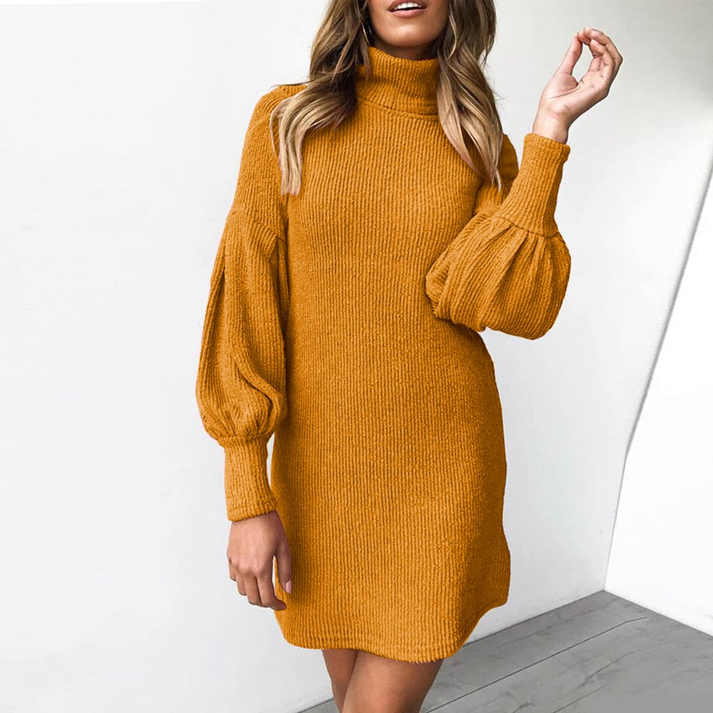 Fall Vintage Sweater Knit Dress with Turtleneck