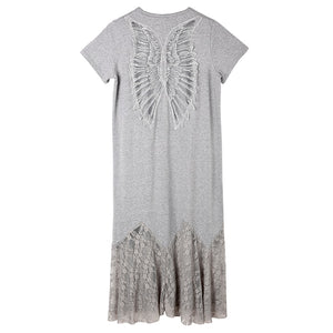 Gray Hem Lace Split Temperament Midi Dress
