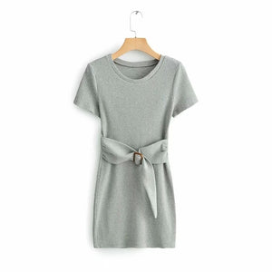 short grey sweater dress Grey Ribbed Knit Sweater Mini Dress - Women's Dresses