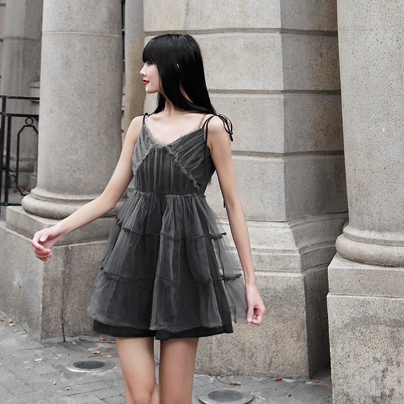 Sleeveless Dark Gray Tule Dress