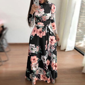 Fall Boho Floral Print Dress with Long or Short Sleeves