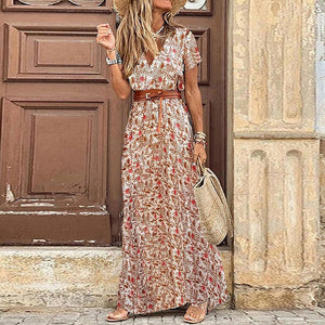 summer maxi dress with slits Blue Printed V-Neck Maxi Dress With Slit