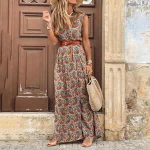 Bohemian Summer Maxi Dress with High Slit