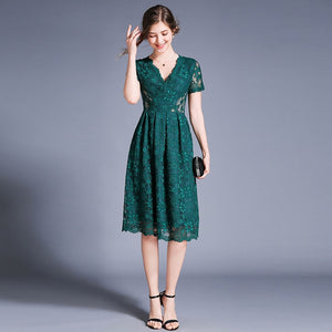 Dark Green Lace Summer Dress