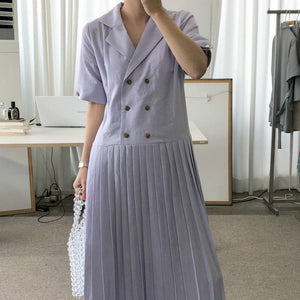 Summer Vintage Cotton Linen Pleated Dress
