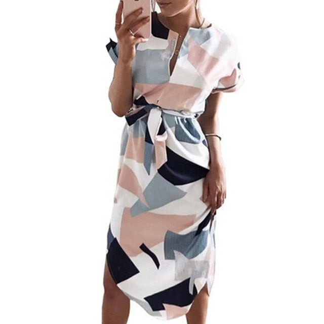 V-Neck Geometric Printed Dress